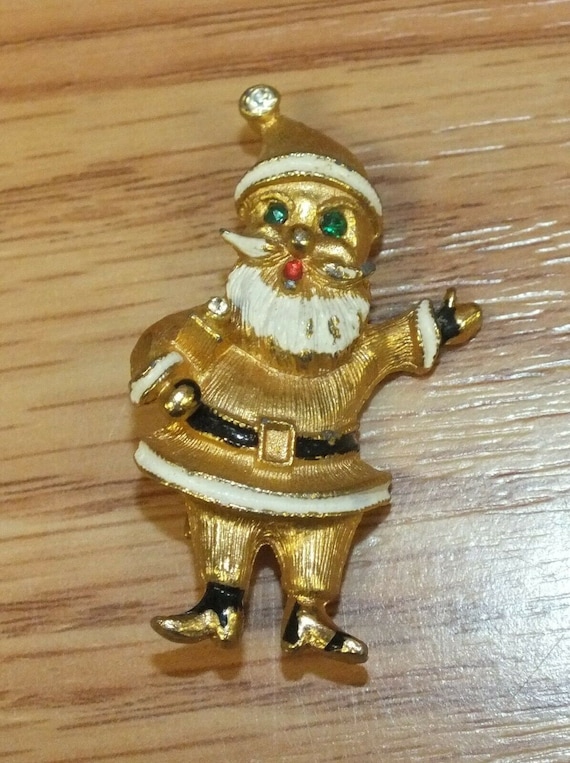 Vintage Unmarked Gold Tone Santa Clause With Gree… - image 1