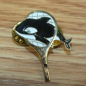 Vintage PNW Orca Whale Jumping Through Racquet Collectible Lapel Pin