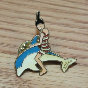 Vintage HTF Kodak Mascot Girl Riding Dolphin Collectible Enamel Lapel Pin