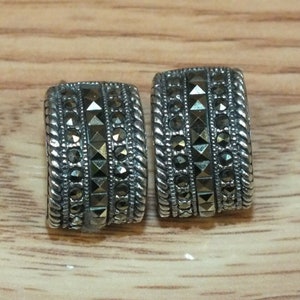 Vintage 925 Silver CFJ Half Hoop Women&#39;s Stud Back Earrings For Pierced Ears