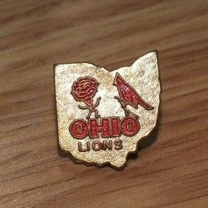 vintage Gold Tone Ohio Lions Cardinal & Flower Collectible State Souvenir Pin
