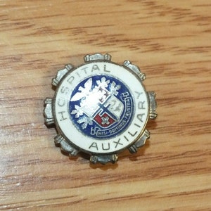 Silver Tone Vintage Hospital Auxiliary Collectible Round Lapel Pin