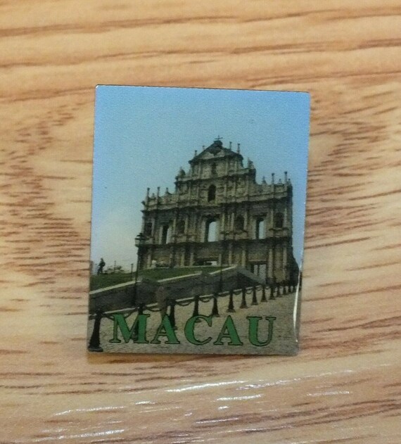 Vintage Enamel Macau Building Scene Collectible S… - image 1