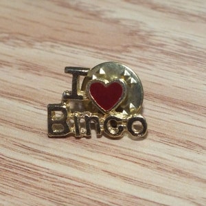 Vintage Gold Tone With Red Heart &quot;I Love Bingo&quot; Collectible Lapel Pin