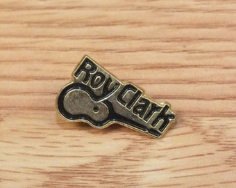 Vintage Black & Gold Tone Roy Clark Collectible Musician Souvenir Pin