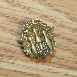 Vintage Gold Tone Kellogg Bowl 175 Club Bowling Lapel Pin
