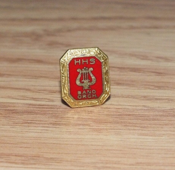Vintage EMJ Co. HHS Band Orchestra Red & Gold 10K GF Collectible Lapel Pin
