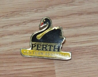 Vintage Enamel Perth Western Australia Collectible Swan Travel Lapel Pin