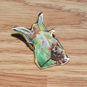 Vintage Guardian Angel Watching Over Children Walking Over a Bridge Enamel Pin