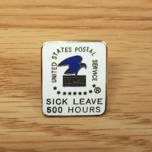 Vintage United States Postal Service Sick Leave 500 Hours White & Gold Tone Pin