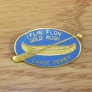 Vintage Flin Flon Gold Rush Canoe Derby Collectible Blue & Gold Tone Lapel Pin