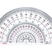 May include: A white protractor with black markings and red numbers. The protractor has a 180-degree arc and a 360-degree circle. The protractor is labeled "CONCISE" and "MARK S-1S".