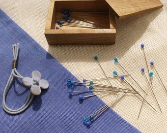 Cohana-Glass Sewing Pins in Cherry-Wood Box in 5 colours