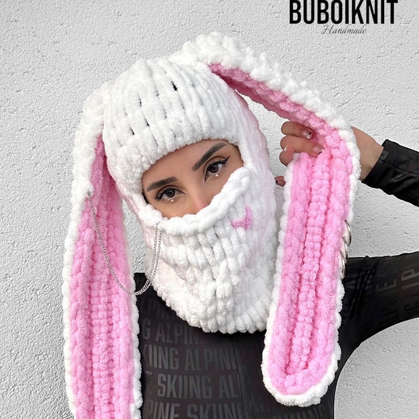 Bunny Ear Knit Balaclava | Long Ear Bunny Balaclava | Rabbit Balaclava | Animal Ears Balaclava | Funny Balaclava | Custom Balaclava