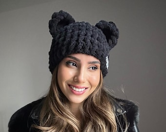 Teddy ear hat, animal mask, handmade beanie, unisex gift