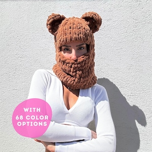 Teddy bear balaclava, balaclava mask with ears, cosplay balaclava, animal balaclava hat with color option, man woman children mask, custom