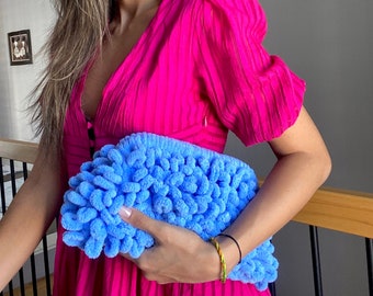 Puffy Bag, Colorful Bag, Puffy Clutch, Handmade Bag, Woman Handmade Bag, Gifts For Her, Shaggy Bag, Rainbow Bag, Crossbody Bag Handmade Gift