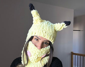 Pikachu balaclava mask, pikachu balaclava, pikachu cosplay, winter mask, face mask, cosplay face mask, unisex balaclava, unisex face mask