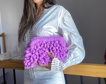 Puffy Bag, Colorful Bag, Puffy Clutch, Handmade Bag, Woman Handmade Bag, Gifts For Her, Shaggy Bag, Rainbow Bag, Crossbody Bag Handmade Gift