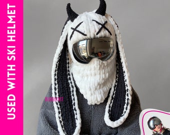 Devil horn helmet cover and helmet protector, unisex balaclava mask, winter mask, ski mask and snowboard mask, bunny balaclava, bunny mask