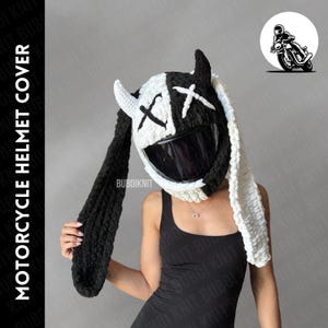 Pasamontañas para casco de moto, gorro de conejito hecho a mano, gorro de ganchillo, accesorio para moto, regalo unisex