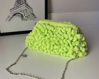 Puffy Bag, Colorful Bag, Puffy Clutch, Handmade Bag, Woman Handmade Bag, Gifts For Her, Shaggy Bag, Rainbow Bag, Crossbody Bag Handmade Gift
