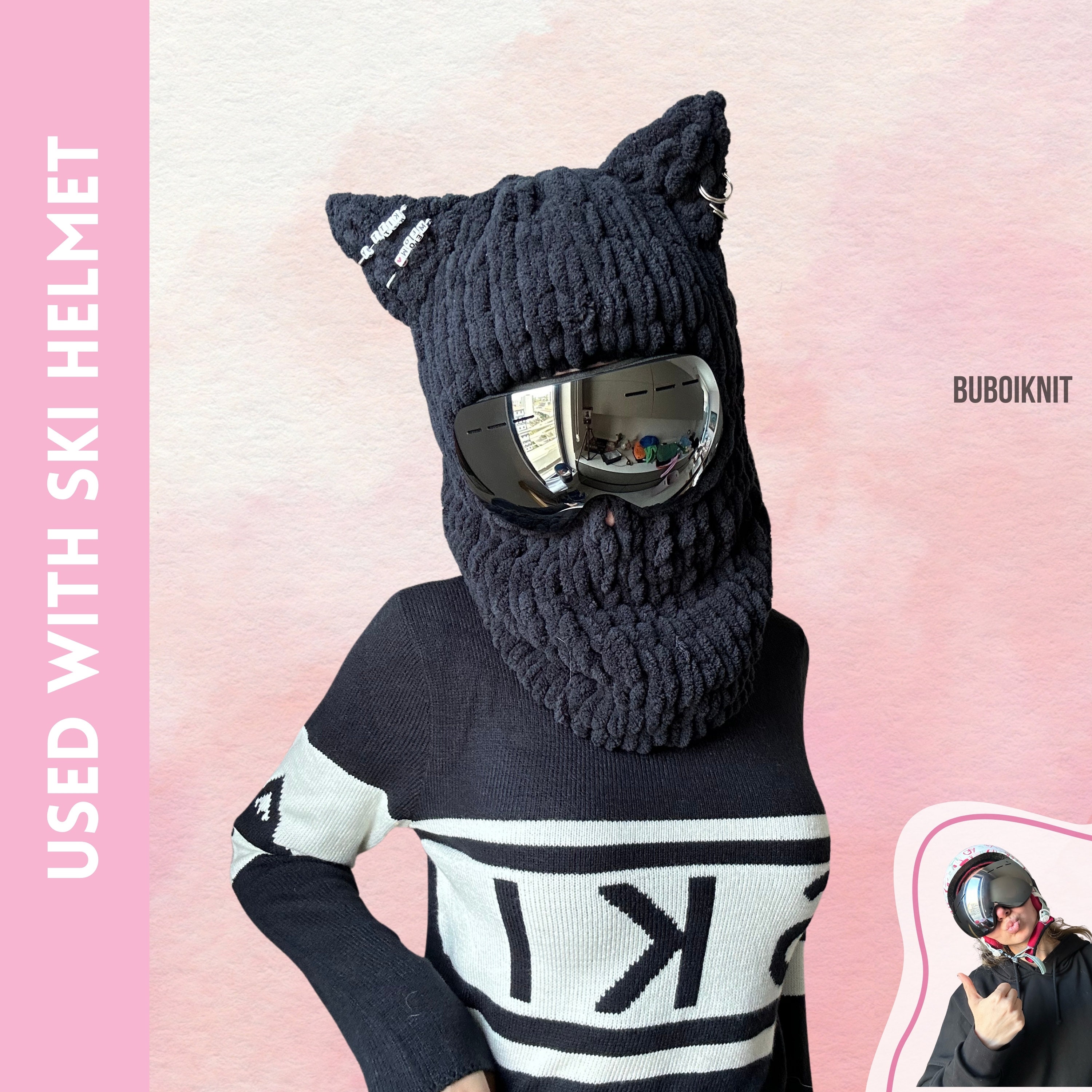 Custom Black Ski Mask Balaclava, Hype Beast Ape Star Designed Full