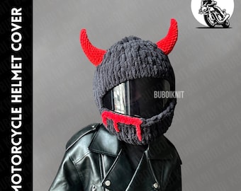 Motorcycle helmet cover balaclava mask, motorbike accessories, devil hat, handmade animal beanie, unisex gift
