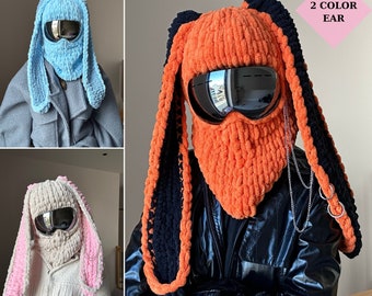 帽子 c0mi / new iruse2 23aw lop ear balaclava Ribbed Colorblock Knit Balaclava Ski Mask Convertible Gaiter
