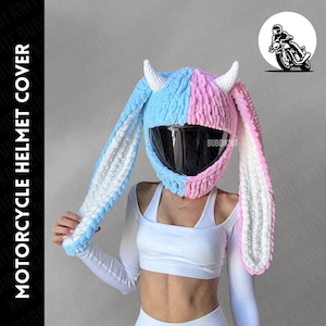 Devil bunny motorcycle helmet cover balaclava mask, winter hat, handmade beanie