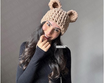 Teddy ear hat, animal mask, handmade beanie, unisex gift, animal balaclava