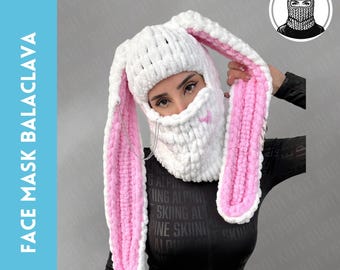 Balaclava face mask bunny ear winter hat animal handmade crochet beanie