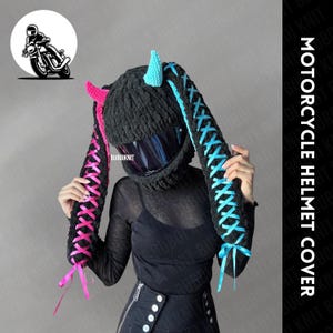 Motorcycle helmet cover mask, bunny mask, devil bunny balaclava, handmade helmet cover, puffy mask, motorbike helmet cover, biker mask