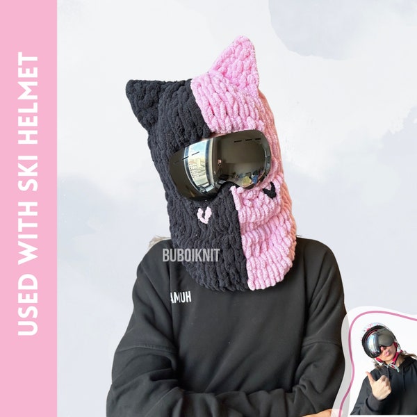 Two color cat balaclava mask, cat winter mask, kitty mask, unisex helmet balaclava, helmet covering, helmet protector, animal mask ski mask