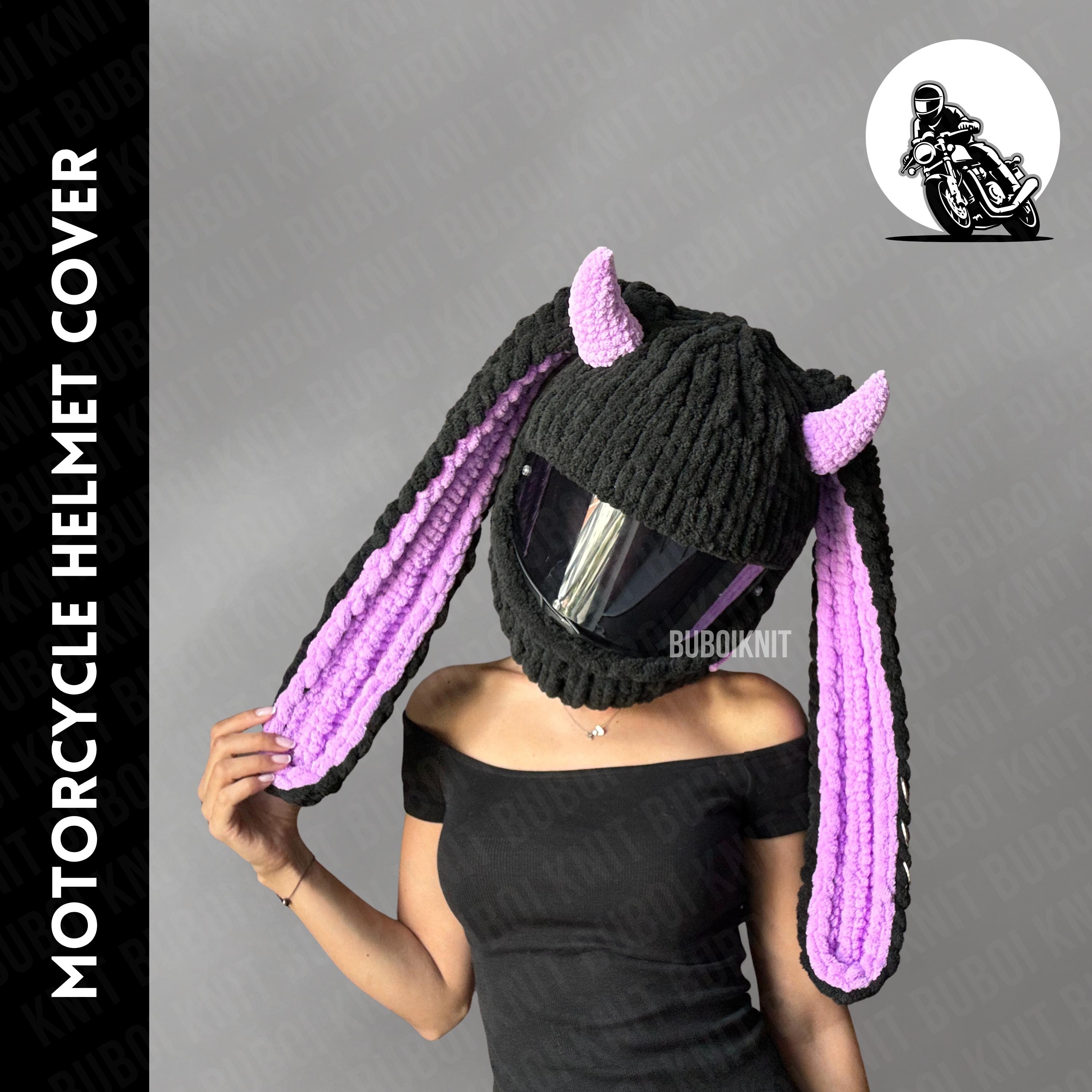 Motorcycle Helmet Cover Balaclava Mask, Handmade Crochet Bunny Hat
