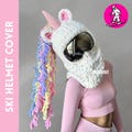 Ski snowboard helmet cover balaclava mask unicorn, handmade animal beanie, winter hat, unisex gift product logo