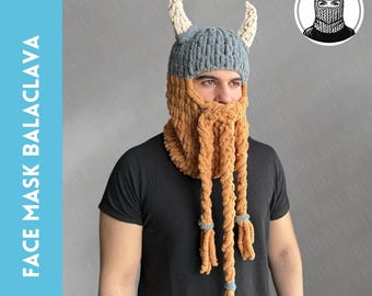 Viking balaclava mask, handmade beanie, unisex hat