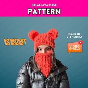 MOLDE para máscara facial, balaclava, arquivo PDF, tricô com os dedos