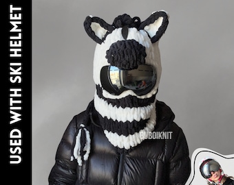Zebra balaclava mask, ski helmet balaclava mask, winter mask, unisex handmade mask, ski helmet balaclava mask, snowboard mask, ski mask