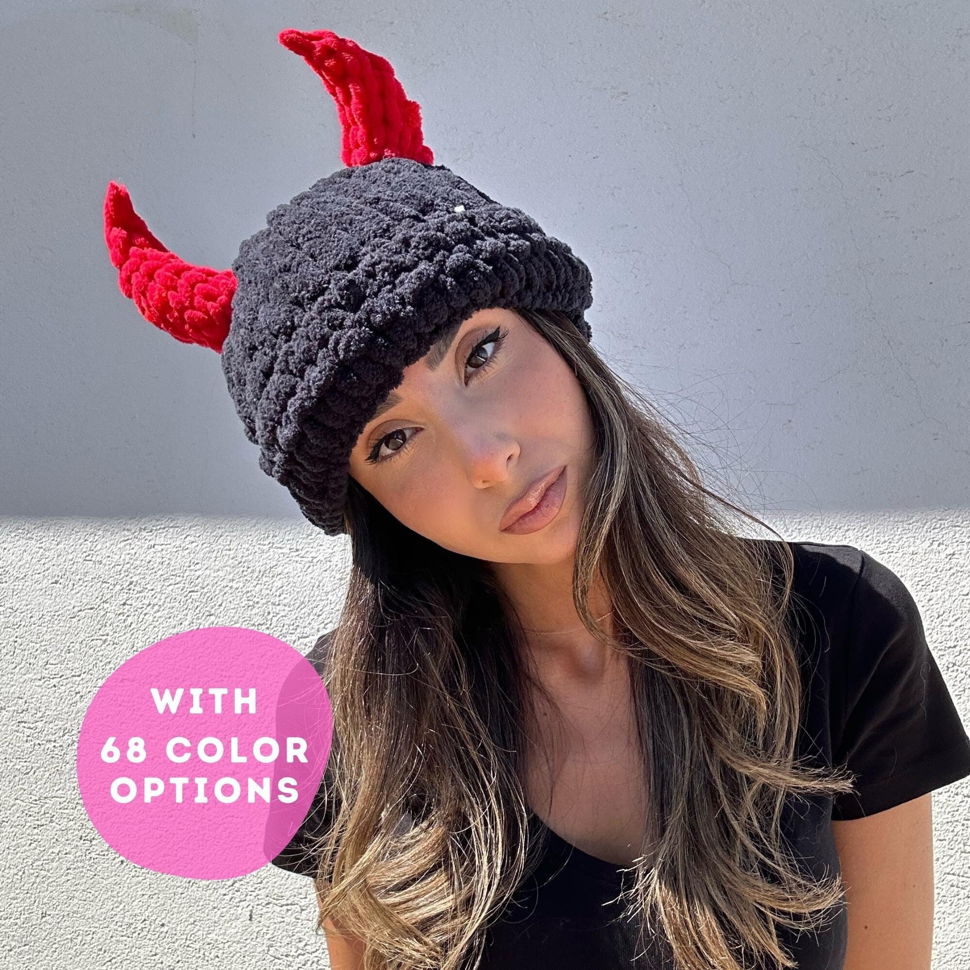 Devil hat with horn, handmade devil beanie, Lucifer hat, satan demon hat,  demon beanie with horn, devil horn hat, custom product