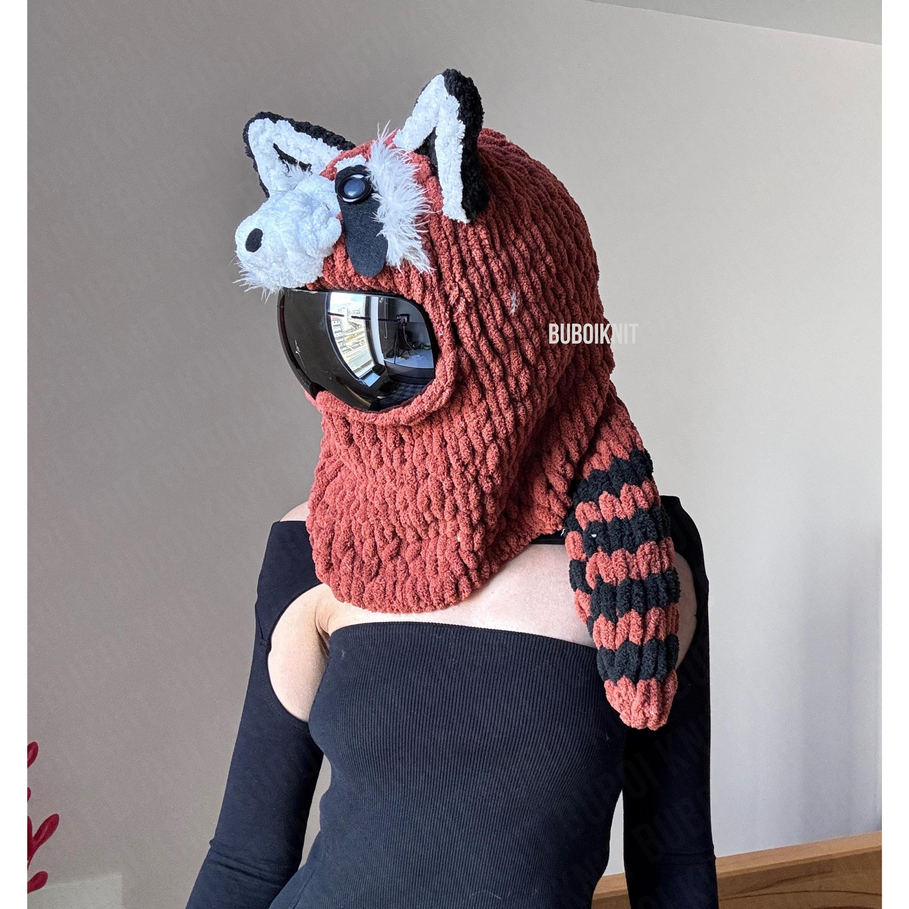 Red Panda Ski Helmet Cover Balaclava Crochet Mask Handmade Winter