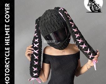 Corset Bunny Motorcycle Helmet Cover Balaclava Handmade Mask, Winter Hat, Knitting Beanie