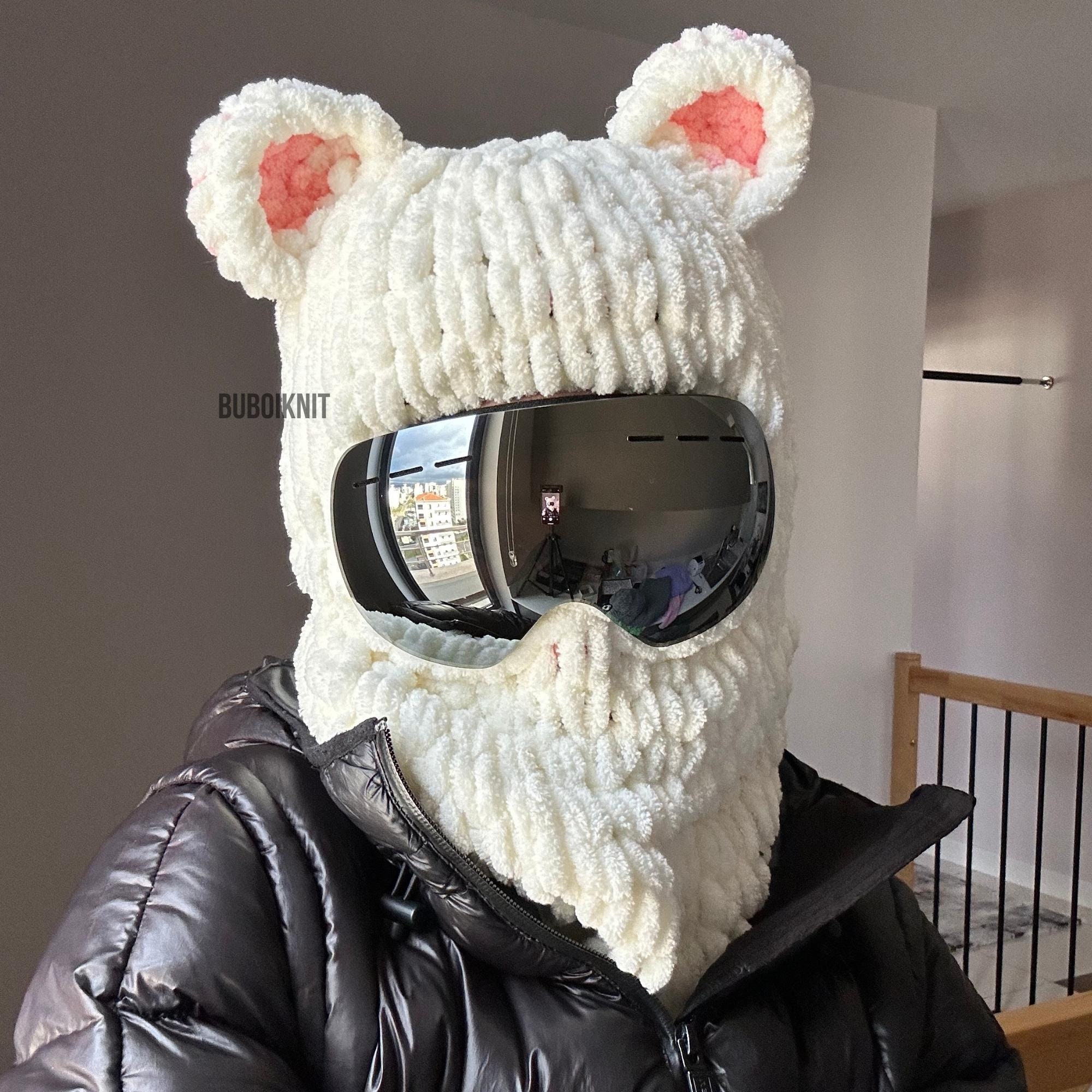 furry snowboarding helmets Snow Sports Cover, Winter Outdoor Sports Ski Helmet Warm Face Cover, Men Women Fun Rides Cartoon Plush Fluffy Cartoon Plush Fluffy Scarf Hat for Cold Weather (Helmet Not Included)-B Special statement Baoblaze Ski Helmet Cover With