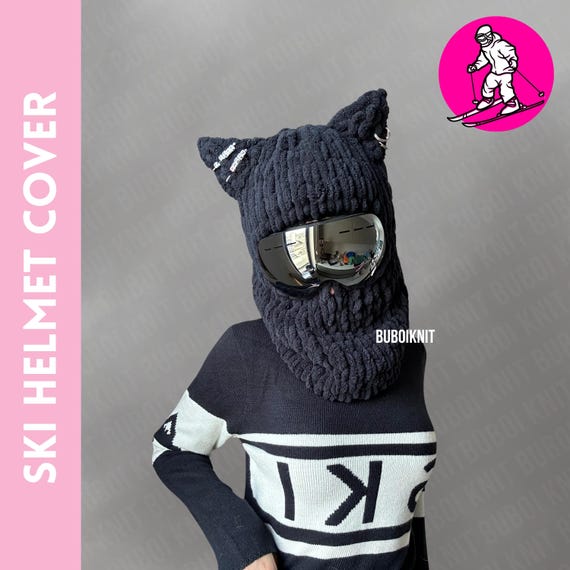 Cat Balaclava Helmet Cover Crochet Ski Mask Winter Snow Sport