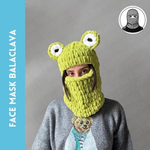 Frog balaclava mask, crochet beanie, handmade animal hat, unisex gift, winter hood