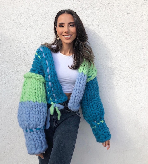 Woman Handmade Cardigan, Chunky Merino Wool, Merino Wool, Crop Cardigan, Bomber Jacket, Colorful Jacket, Puffer Jacket Handmade Gift