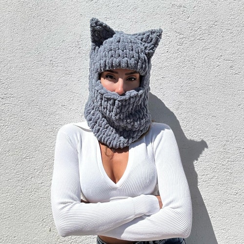 Cat balaclava mask, balaclava mask with ears, cat mask, handmade balaclava, knitting balaclava mask, ski mask, snowboard mask, handmade mask