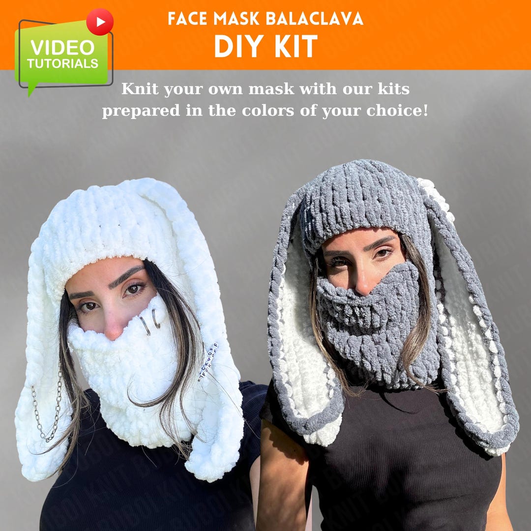 Gl2 Mask DIY Knitting Balaclava Mask Kit, Handmade Bunny Hat, Winter Beanie (PDF ...