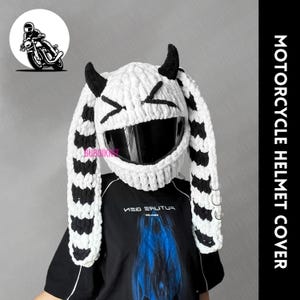 Motorcycle helmet cover, helmet cover mask, handmade helmet cover, bunny mask, handmade mask, bunny balaclava, unisex mask, devil horn mask