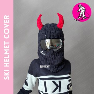Ski helmet cover balaclava mask, devil horn hat, handmade beanie, unisex gift